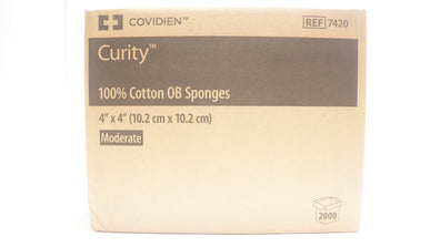 Covidien 7420 Curity 100% Cotton OB Sponges Moderate 4in x 4 in - Box of 2000